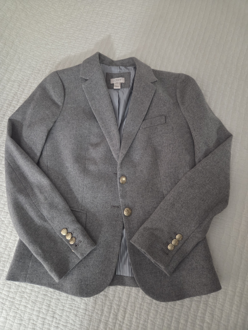 J. Crew Gray Wool-Blend Blazer with Gold Buttons